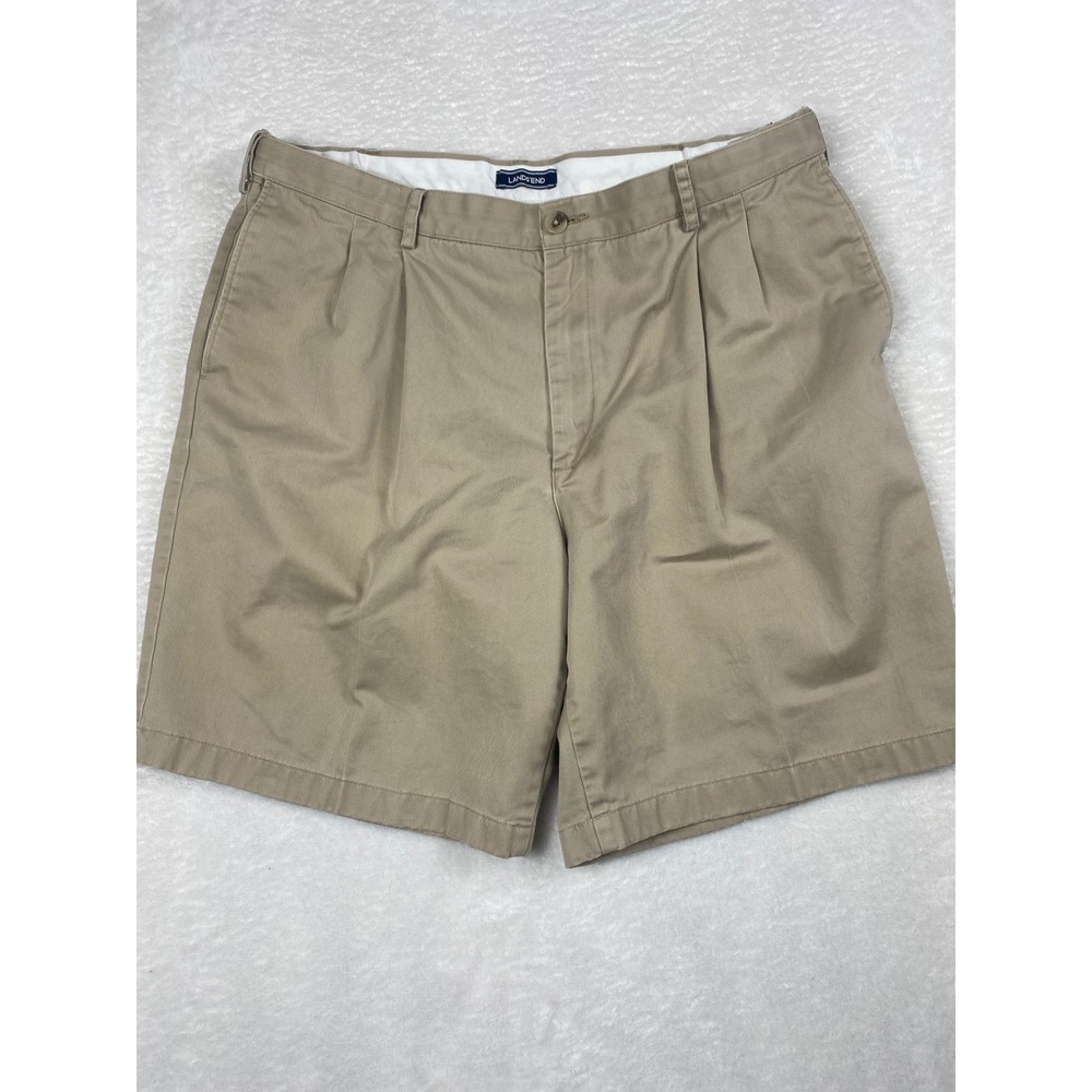 Lands' End Khaki Shorts‎ Pleated Traditional Fit Cotton Casual Mens 38